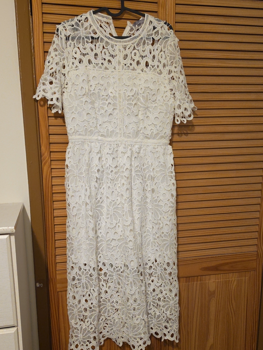 White Lace Midi Dress with Floral Crochet - Timeless Feminine Style